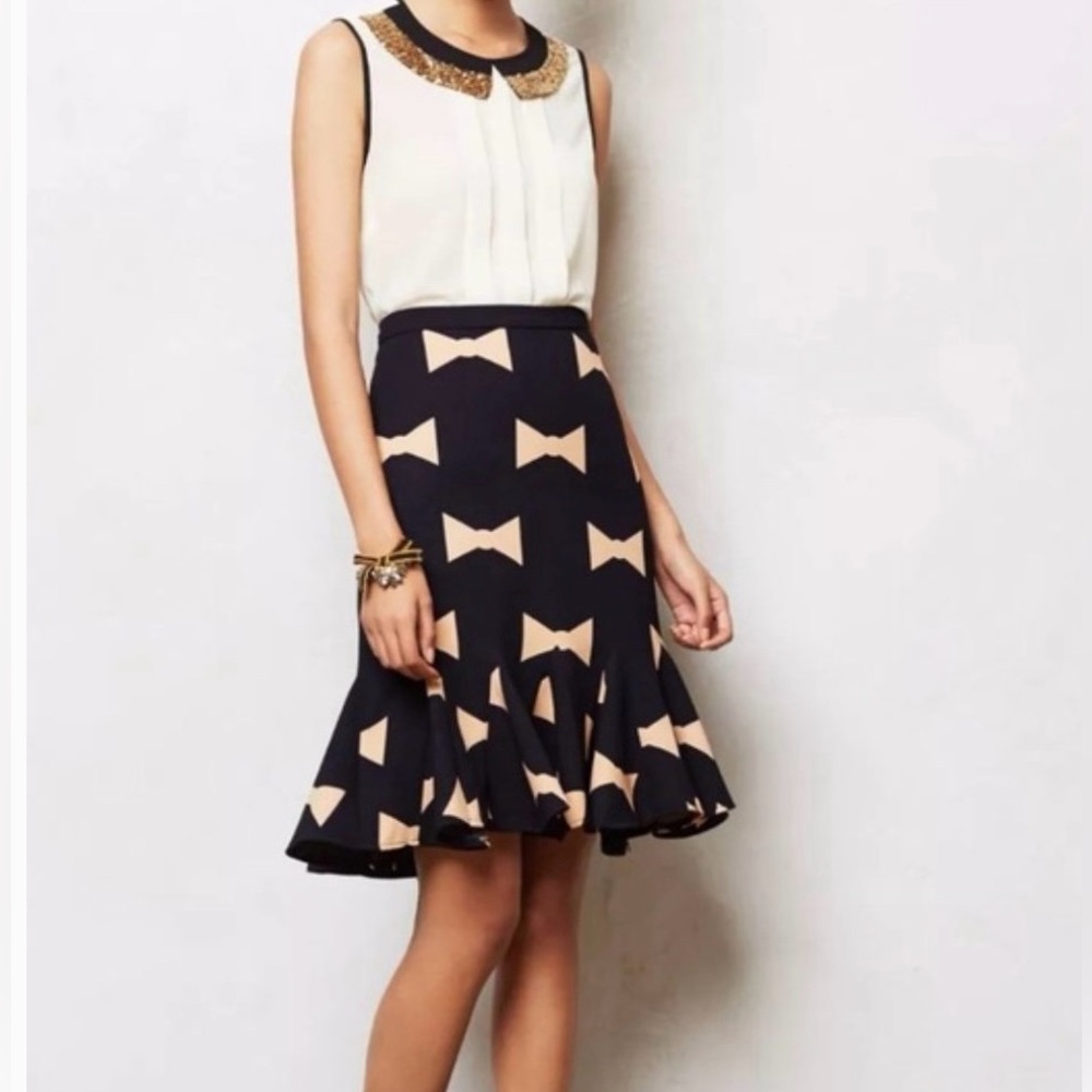 Eva Franco for Anthropologie Bow Print Trumpet Skirt by- New w/out tags